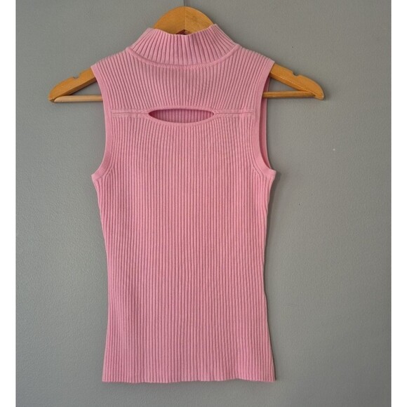 Sweater Project Pink Sleeveless Mock Neck Y2K Stretch Knit Sweater Womens Medium - Picture 1 of 5